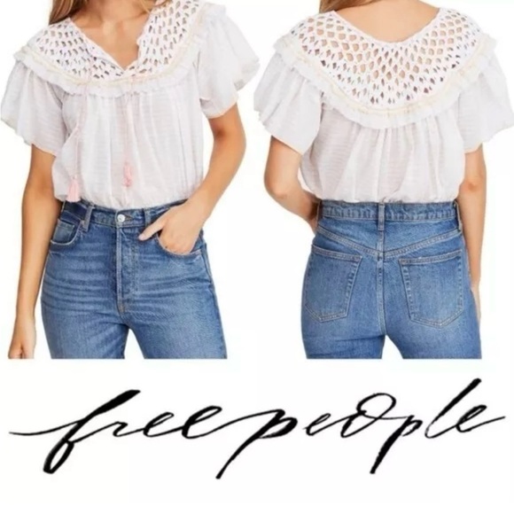 Free People Allora Allora Crocheted Ruffled Top - Size M - NWT - Picture 1 of 11